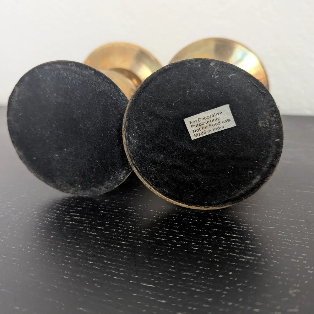 Set Of 2 Vintage Brass Pillar Candle Holders Ball Stem 3.75" - Picture 6 of 9